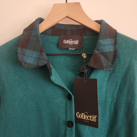 NWT Collectif Millicent Slither Peter Pan Collar Green Plaid Holiday Academia - Picture 8 of 12